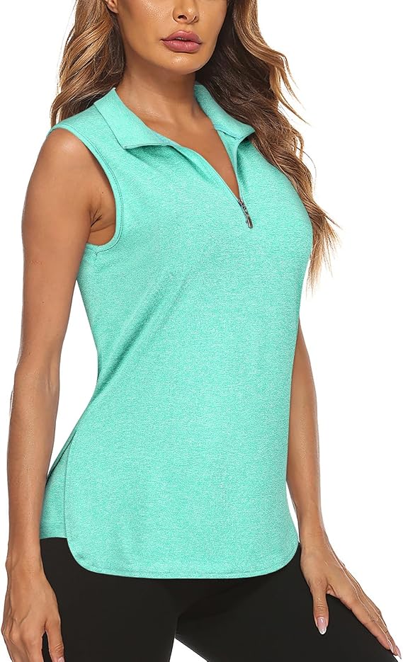 Koscacy Womens Golf Shirts Tank Tops for Women 2026 Loose Fit Sleeveless with Collar Yoga Athletic Running Shirts