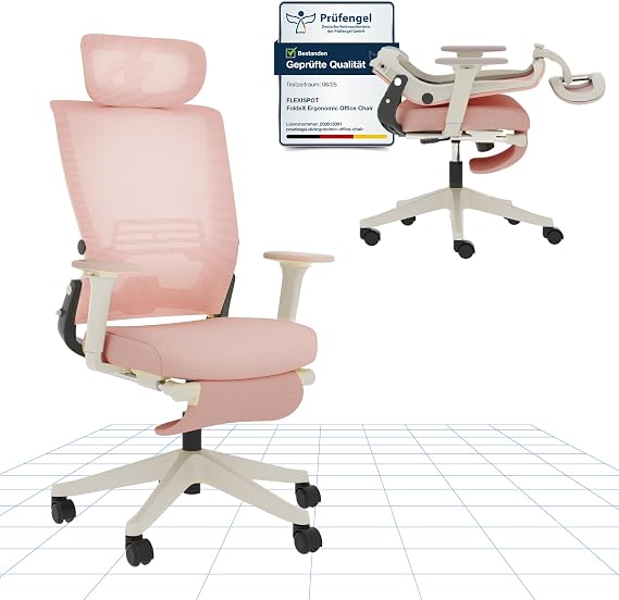 FLEXISPOT Foldex Ergonomic Office Chair – 2D Adjustable Headrest, Height-Adjustable Armrests & Retractable Footrest | Foldable Backrest & Lumbar Support | Compact Home Office, Gaming & Study Chair