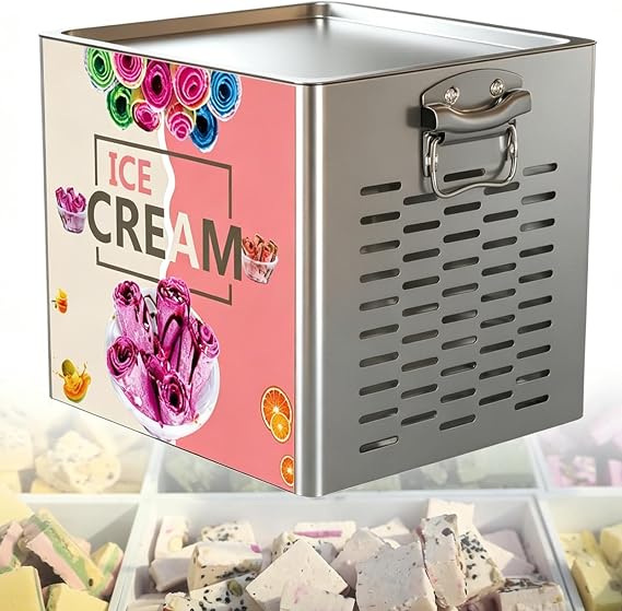 Fried Ice Cream Roll Machine Rolled Ice Cream Maker with 2 Scrapers，Food Grade Premium Stainless Steel for Rolled Ice Cream for Making Ice Cream, Yogurt, Ice Cream Rolls 110V