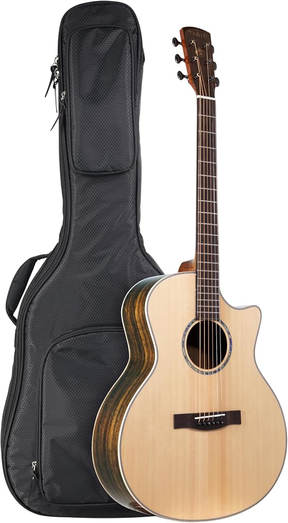 TARIO 41'' Electric Acoustic All Solid Guitar solid Spruce Top Solid Ovangkol Back and Sides Mahogany Neck Undersaddle Piezo Pickup .High Gloss