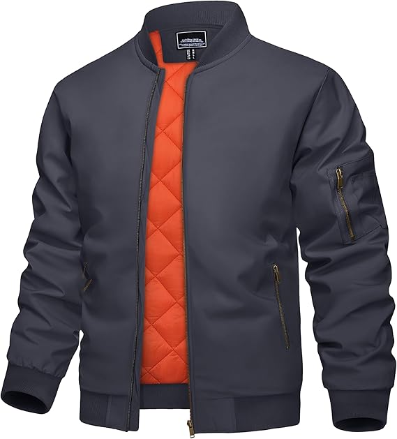 KEFITEVD Men's Bomber Jackets Winter Windbreaker Warm Full Zip Casual Coats