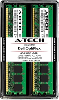 A-Tech 4GB 2X 2GB Max Memory RAM Kit for Dell Optiplex 320, 210L, 210LN, Minitower, Desktop - DDR2 533MHz PC2-4200 Non-ECC DIMM Modules