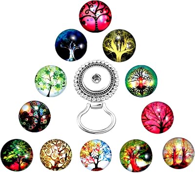 MJartoria Interchangeable Tree of Life Eyeglass Holder Snap Buttons Centerpiece Eye Glass Holding Brooch 12PCS
