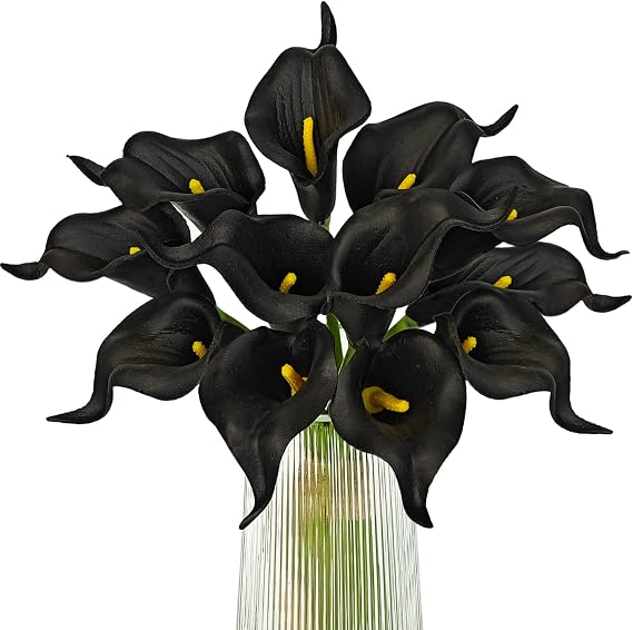 Letjolt Artificial Calla Lily Flowers 12Pcs, Black
