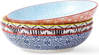 Pasta Bowls, 33oz Large Salad Bowl, Stoneware Serving Bowl Plates Set of 4 for kitchen, 8.5 Wide Bowls Dishes for Pasta, Soup, Fruit, Microwave Safe