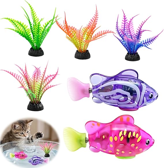 6PCS Robo Fish, Interactive Robotic Fishes, Engaging Cat and Dog Play, Bath Time Entertainment for Pets, Multi-Colour Aquatic Design with Green and Red and Pink and Purple Fish
