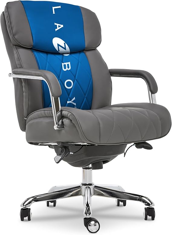 La-Z-Boy Sutherland Ergonomic Bonded Leather Swivel Computer and Desk Chair, Gray (CHR10048B) | Sutherland, High Back, Office Chair for Back Pain Relief, Ergonomic Gaming Chair, Adjustable Height & Recline, Swivel, Gray
