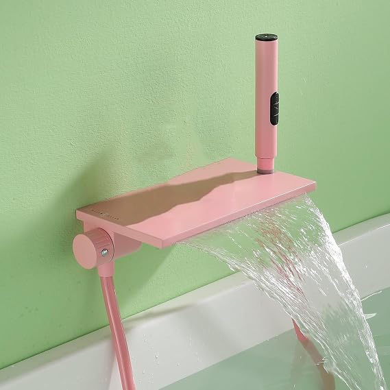 Bath Shower Mixer Faucets Wall Mounted Waterfall Brass Hot and Cold Water-Pink