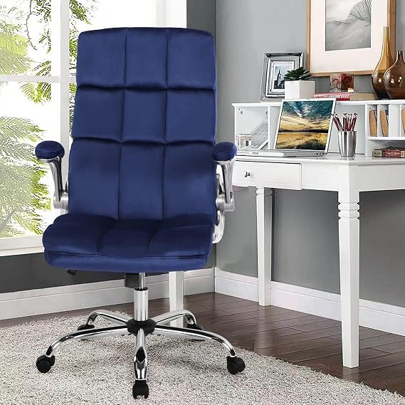 Velvet Blue Office Chair Ergonomic Executive Office Chairs with Lumbar Support,Home Office Desk Chairs Wheels and Flip up Arms,90 to 120 Degree Rocking Managerial Chair