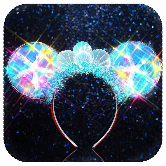 TWINKLEDE Light Up Mouse Ears Headband Blue Mermaid Hair Accessories for Women