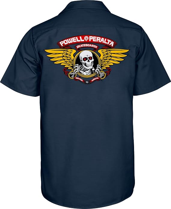 Powell Peralta Winged Ripper Work Shirt, Navy, 2XL
