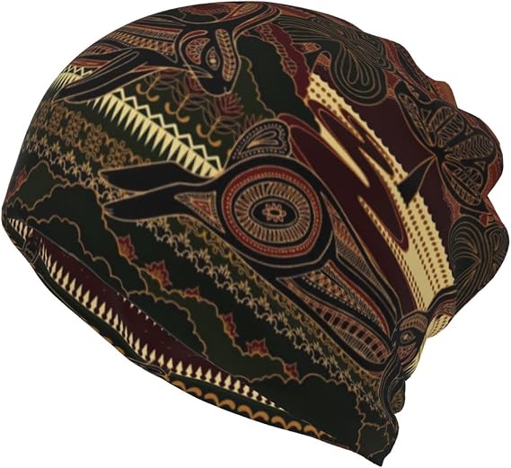 African Tribal Art Multifunction Beanie Hats for Women Men Slouchy Knit Beanie Hat Winter Hat Scarf Stretch Skull Cap
