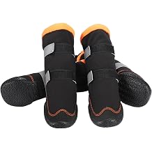 Warm Dog Boots Winter Beacon Pet Dog Shoes 4Pcs, Fleece Lined Dog Shoes with Drawstring, Dog Snow Boots Anti-Slip Rugged Sole - Reflective Dog Booties for Small Medium Large Dogs (Orange #1)