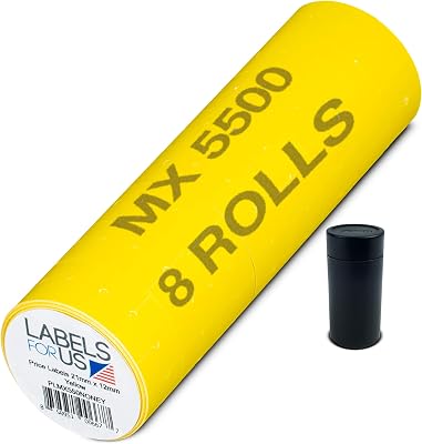 MX 5500 Labels - 8,000 Yellow Price Labels - 8 Rolls - Ink Roller Included