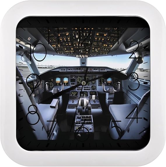 Airplane Cockpit Wall Clock Modern Frame Wall Clocks Silent Non-Ticking Clock Retro Square 10.2" Clocks Easy to Read Dial for Living Room Bedroom Home Decor