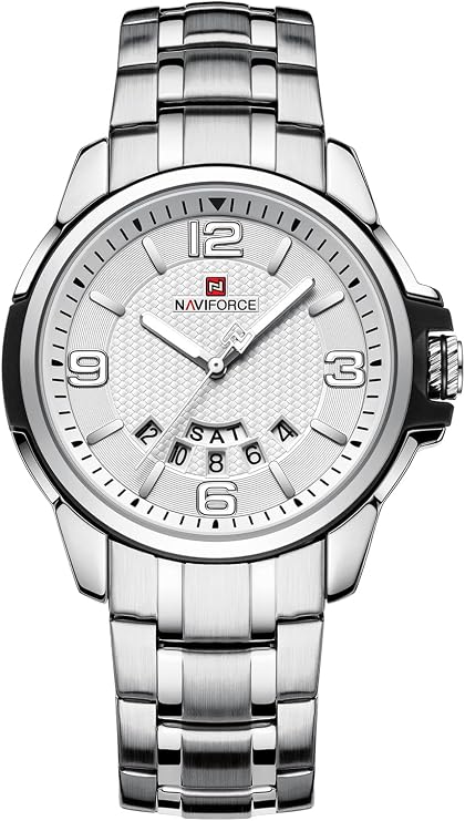 NAVIFORCE Men Quartz Watch Auto Date Week Business Dress Analog Stainless Steel Wrist Watches