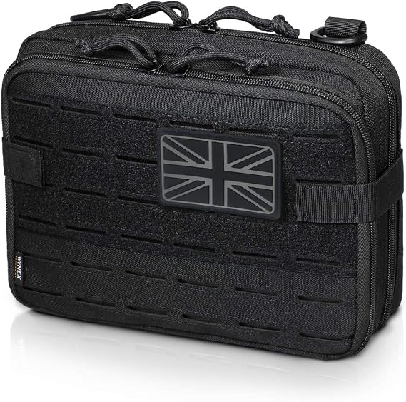 WYNEX Tactical Molle Admin Pouch of Laser Cut Design, Utility Pouches Molle Attachment Medical EMT Organizer with Map Pocket Tool Holder UK Flag Patch Included