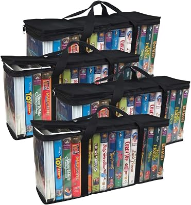 Evelots 4 Pack VHS Storage Bag-Movie Organizer-Video Tape-Handles-Hold 60-No Dust