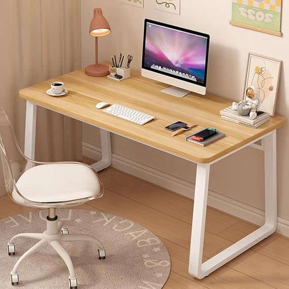 Modern Computer Desk Simple Style Study Table for Home Office, Wooden Writing Desks PC Table for Bedroom (Natural, 140x60cm)