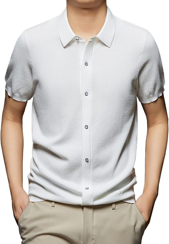 Men Small Checked Print Lapel Shirt Trendy Individuality Simple Cardigan Tops Summer Single Breasted Casual Shirts