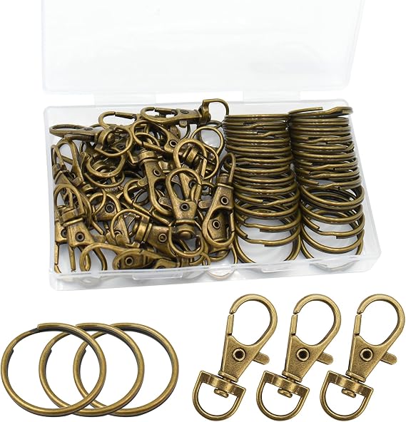60 Pcs Premium Bronze Swivel Clasps Lanyard Snap Hooks with Key Rings, Key Chain Clip Hooks Lobster Claw Clasps for Keychain Clip Lanyard, Jewelry Making, DIY Crafts