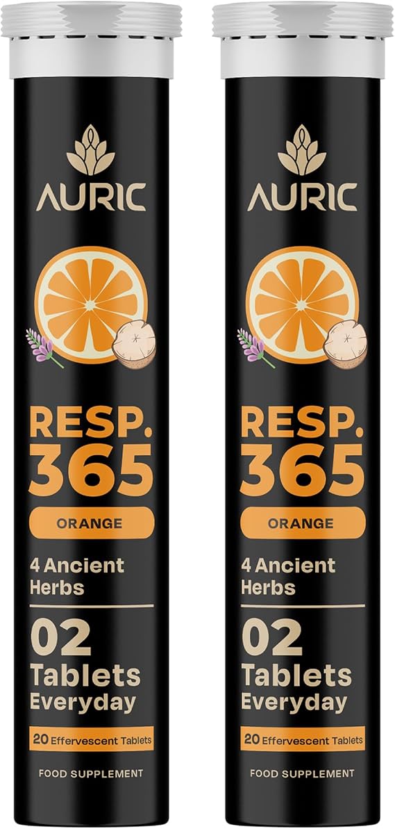 Auric Resp 365 Supplement 40 Tablets Natural Lung Cleanse & Detox with NAC (N-Acetyl L-Cysteine), Pushkarmool, Piper Longum & Licorice Extract