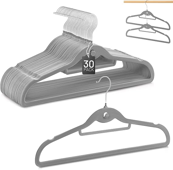 Velvet Stackable Hangers Black & Grey Each 30 Pack