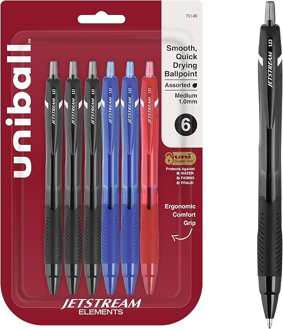 Jetstream Elements Ballpoint Pens, Medium Point (1.0mm), Assorted Ink, 6-Count