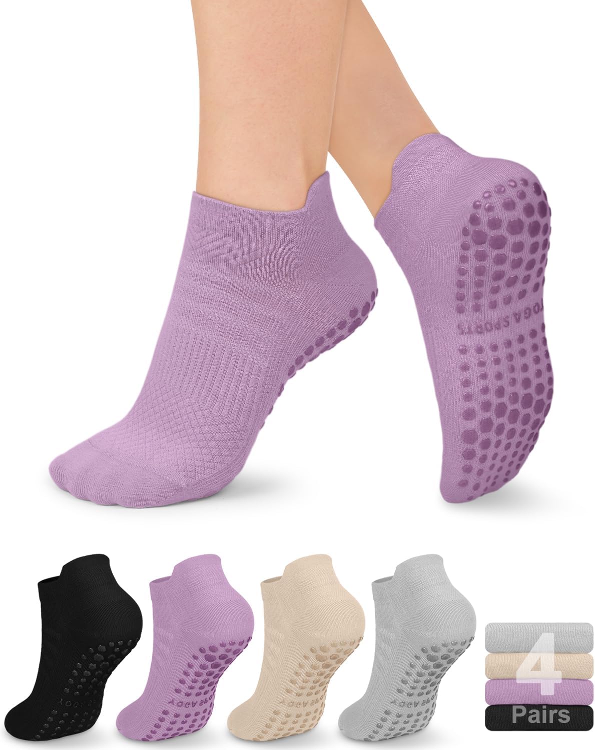 yeuG Non Slip Pilates Socks with Grips for Women, Grip Socks for Yoga Ballet Barefoot Workout Anti Skid Athletic Socks