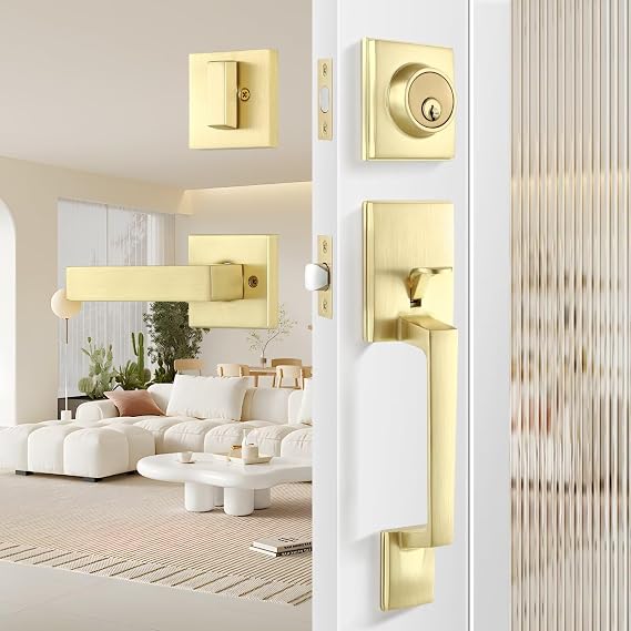 Leydebong Front Door Lock Handle and Deadbolt Set Modern Entry Door Lockset