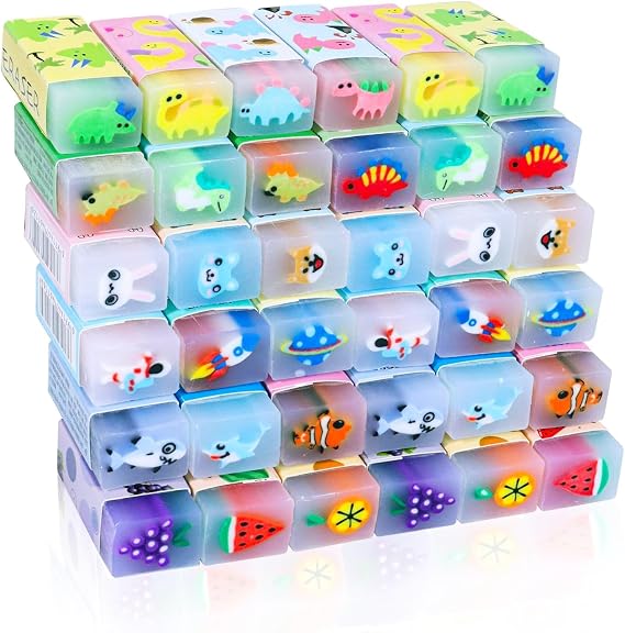 100Pcs Cute Rubber Eraser, Rubbers Erasers for Kids, Animal Eraser Count Bulk Pack, Assorted Designs, Back to School Supplies