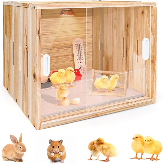 Wooden Chicken Brooder Box,Large Size, 15.74x11.81x 11.81, Brooder Box for Chicks with Handle, Push-Pull Chicken Brooder for Chicks, Hamsters, Turtles, Reptiles