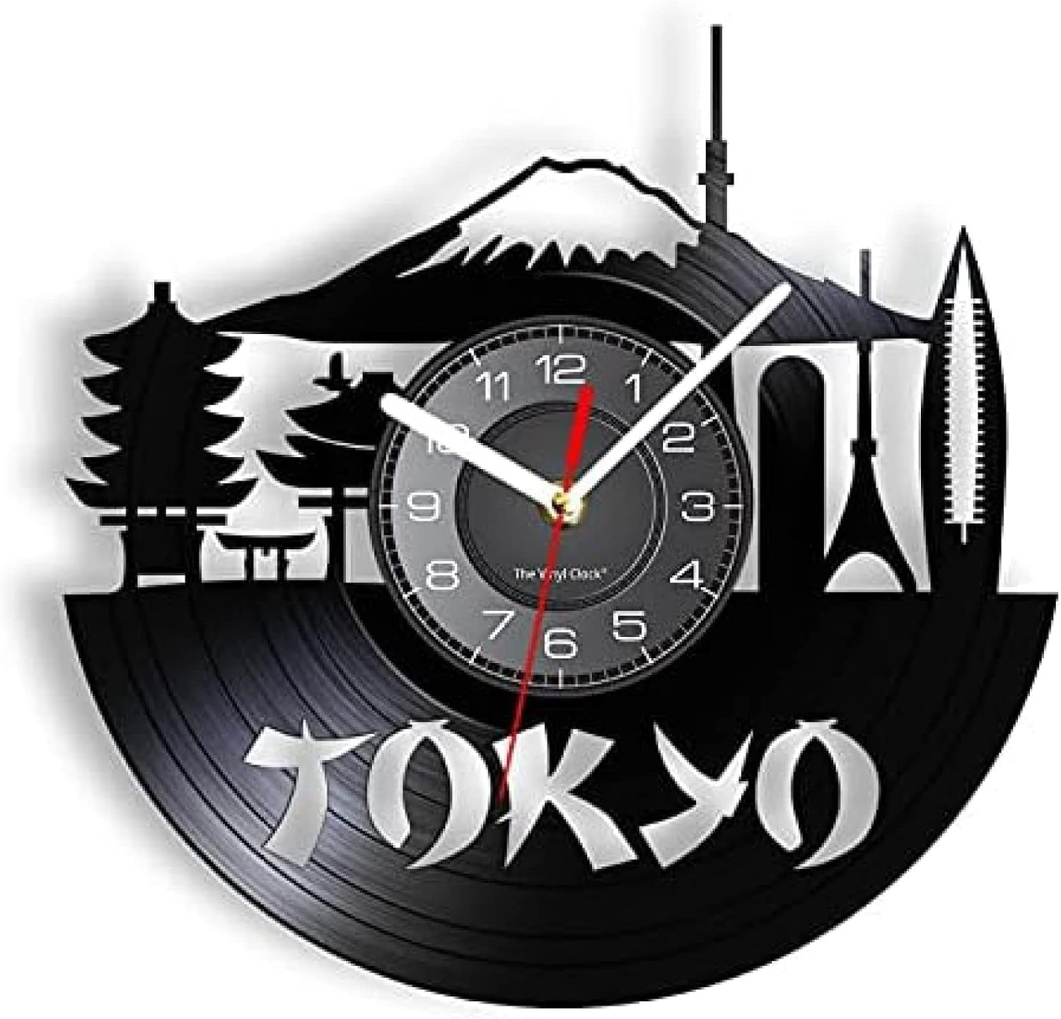 Wall Clock 12 Inch Tokyo Skyline Decorative Wall Clock For Enterprise Office Japanese Cityscape Vinyl Album Re-Purposed Record Clock Japan Souvenir