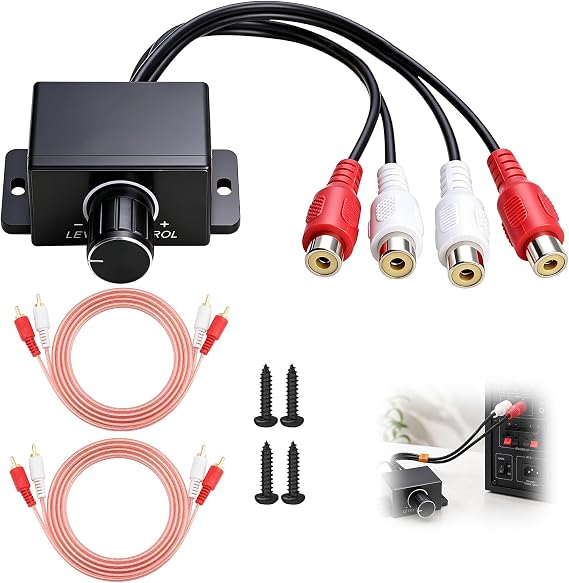 Universal RCA Remote Amplifier Level Controller with 2 Audio Cables | Car Amplifier Volume Control Level Controller, Subwoofer Bass Control Knob for Car Audio, Motorcycle, Home Theater Speakers