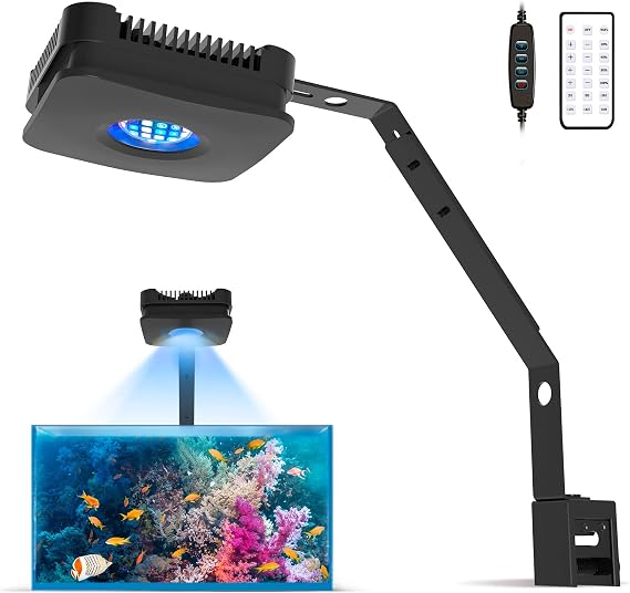 Lominie 30W Aquarium LED Light, Full Spectrum Reef Coral Saltwater Lamp | COB Illumination With Remote Control, Cooling System And Adjustable Mounting For Coral Growth And Marine Aquatic Life [Energy Class A+]