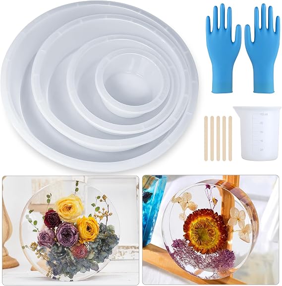 Deep Round Silicone Molds,Set 3" 5" 7" 9" Circle Silicone Molds for Resin,for Flowers Preservation,DIY Crafts,Home Decoration