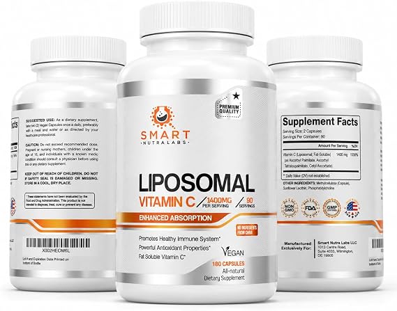 Smart Nutra Labs - Liposomal Vitamin C 1400mg Supplement - 180 Capsules | High Absorption Vit C Liposomal, Powerful Anti-Oxidant, Immune Support - Third Party Tested - Made in USA - 3 Months Supply