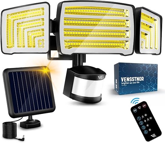 Solar Motion Sensor Flood Lights Outdoor - 4000LM 4 Lighting Modes, 72FT Sensing Distance, Split Solar Panel, IP65 Waterproof Security Lights with Remote for Porch Yard Patio Garage