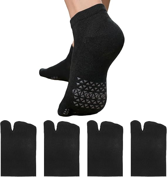 4 Pairs Unisex Non Slip Socks with Grip for Yoga, Tabi Split Toe Socks