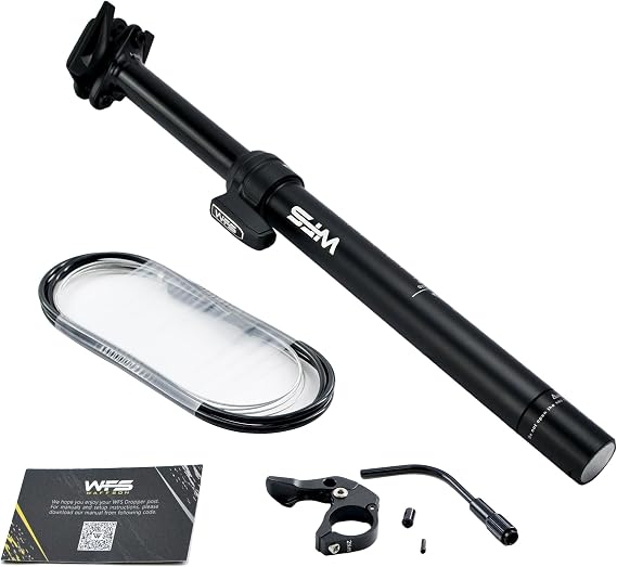 WFS Flex MTB External Dropper Post Kit w/ Remote Lever and Cable, 27.2 x 305mm, Travel 70mm, Aluminum Alloy Seatpost for Mountain Bike, Road Bikes, Black