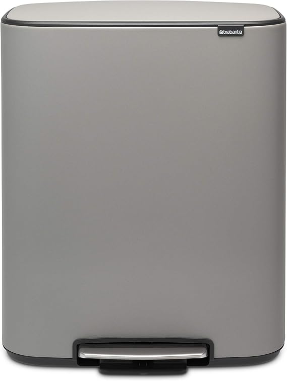 Brabantia Bo Pedal Bin - 60L Inner Bucket (Mineral Concrete Grey) Large Waste Kitchen Bin - Soft Closing Lid