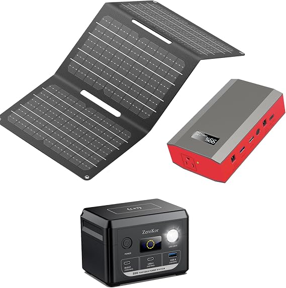 Solar Power Bank with AC Outlet 110V 65W, 100W USB C Power Bank Fast Charging Battery Pack with 30W solar charger Panel Foldable for Laptop Smart Device Outdoor Hiking fishing Power Outage Backup