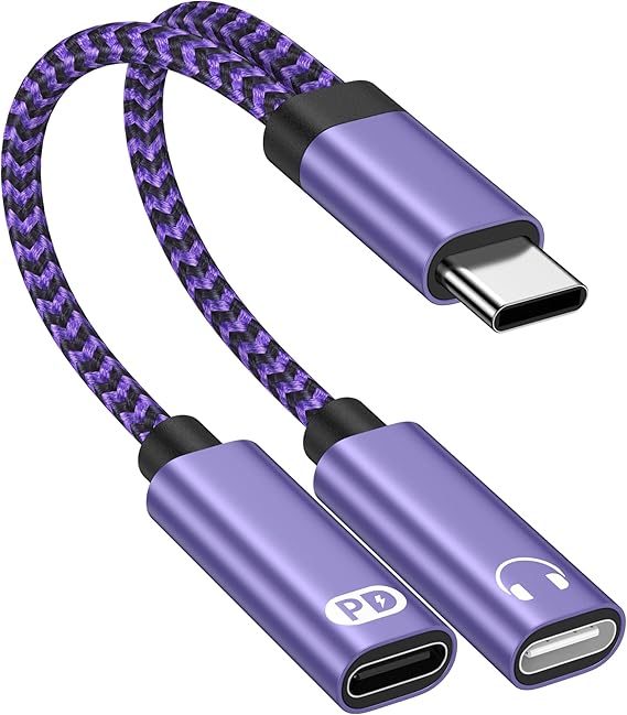 Dual USB C Dongle Splitter, 2 in 1 USB C Headphone Jack Adapter and Charger | Type C Audio Adapter with PD 60W Fast Charging Cable Dongle for iPhone 17 16 15 Pro Max Plus Air, iPad, Samsung, Google