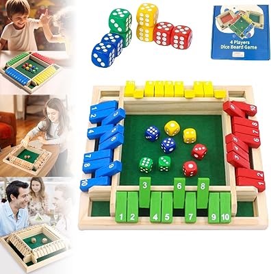Shut The Box Game, Shut The Box-Wooden Dice Board Game, Four-Sided Flip Card Game Toys, 2026 Upgraded Wooden Dice Games for 2-4 Players, Tabletop Board Game for Home, Party Colorful
