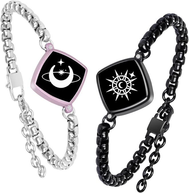 Long Distance Touch Bracelets,Vibration & Light up Couples Bracelets, Remote Smart Matching Bracelet for Couples Long Distance Relationship Girlfriend Boyfriend Xmas Gifts Black Pink