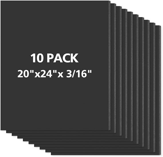 Mat Board Center Premium Black Foam Core Board 20x24 in 3/16" Thick 10 Pack