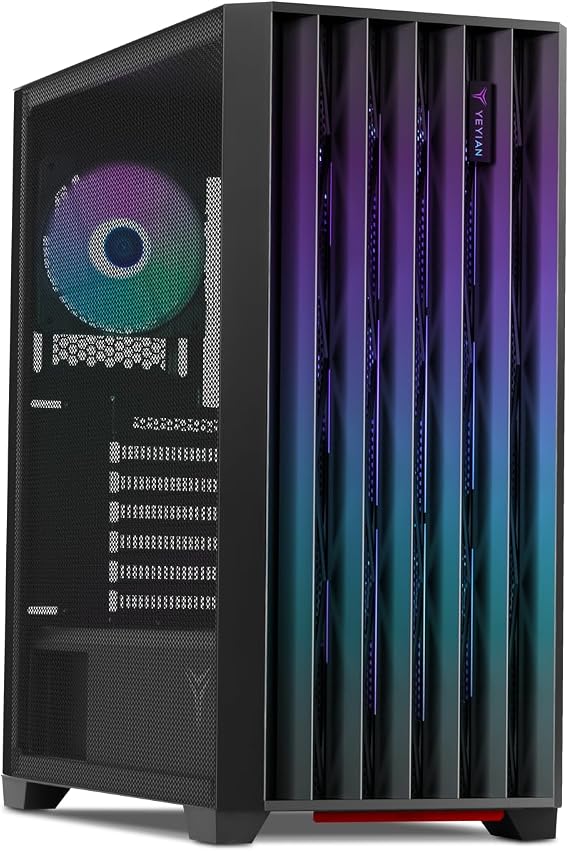 YEYIAN Phoenix Gaming Computer PC Case - Mesh, ATX Mid Tower, Up to 360mm Liquid Cooling 9 ARGB Fans with 4 PWM, Iron Mesh Side Panel, USB 3.2 I/O Port, ATX ITX for Gaming