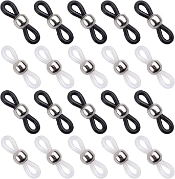 Jdesun 20 Pieces Eyeglass Chain Ends,Adjustable Metal Silver Bead Rubber Ends Connectors for Eye Glasses Holder Necklace Chain