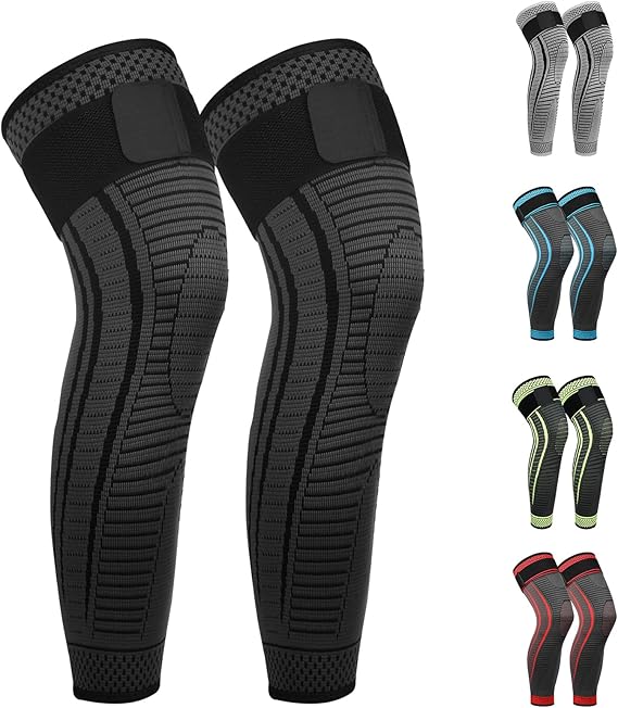 Full Leg Compression Sleeves Anti Sliping Ventilation Long Knee Support with Wraps for Men and Women Long Knee Compression Sleeve for ACJ, Meniscus Tear, Arthritis 2 Pack