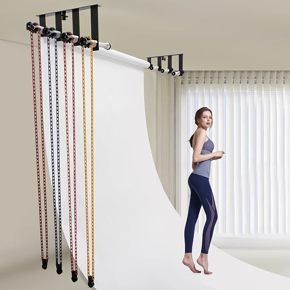 4 Roller Manual Background Support System - Wall Mounting Backdrop Support, Ceiling Background Holder Set with Brackets, Shafts, Weights and Chains
